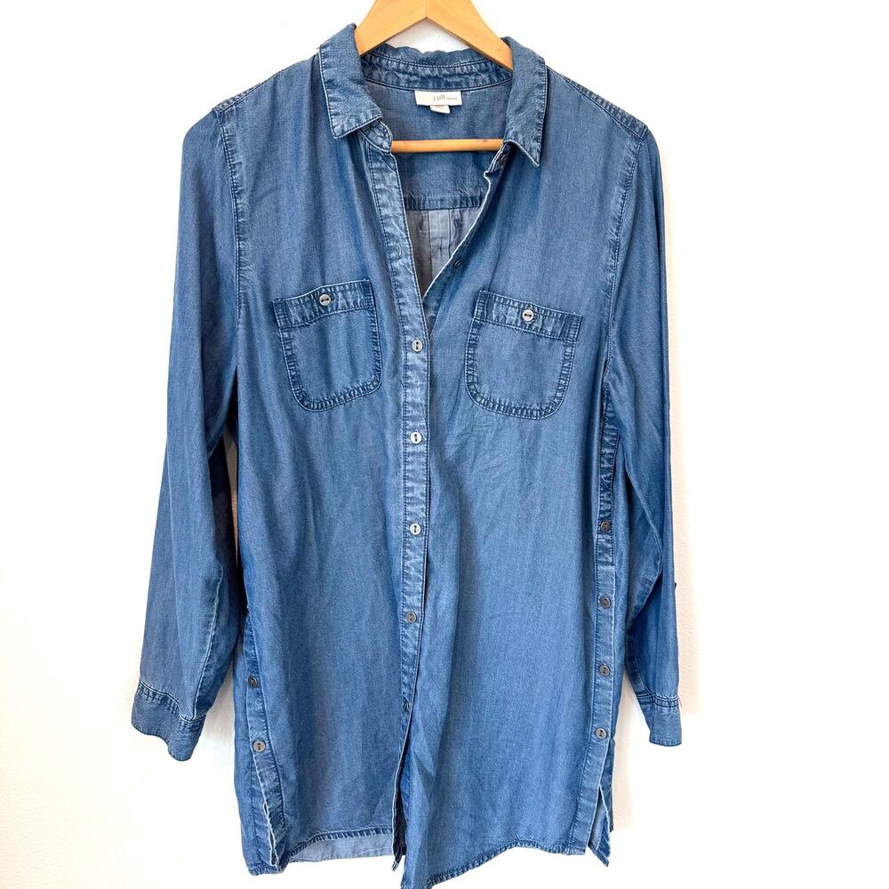 J.Jill Chambray Denim Button Up Side Button Slit … - image 1